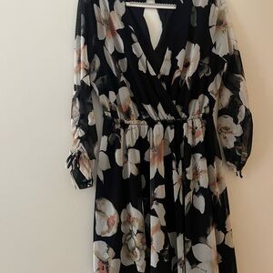 Floral Black and White Women's Dress